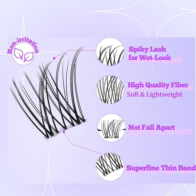 Lash Clusters Kit Invisible Band Eyelash Clusters C-Curly 8-16mm Lash Extension Kit Natural Wispy Lashes 154pcs Clusters Eyelash Extension Kit with Thin Band Lash Cluster Clear Lash