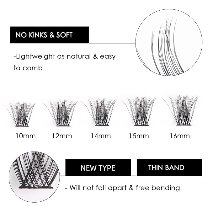Cluster Lashes 72 Individual Lashes Clusters Eyelash Extensions False Eyelashes DIY Lash Extension Kit Reusable False Eyelashes Natural Look Mix 10-16mm C D-Curl-DM17