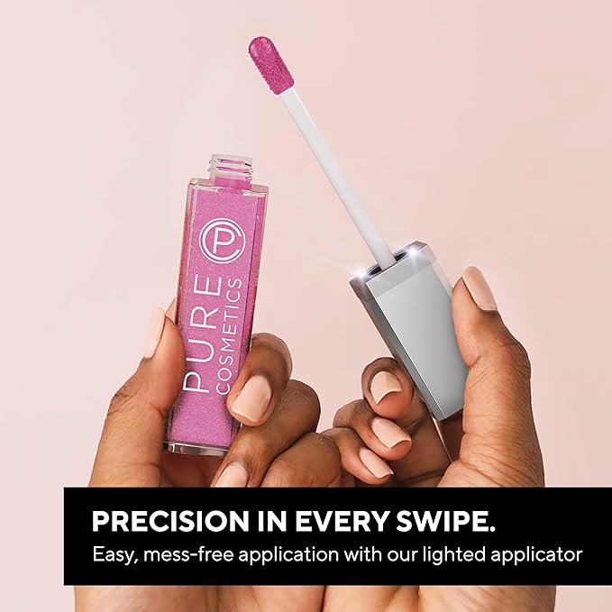 Pure Illumination Light-Up Lip Gloss with LED-Lit Applicator Brush + Side Mirror, Non-Sticky, Moisturizing Hydrating Lip Glosses with Lanolin, Jojoba Oil, & Vitamin E, Ooh La La
