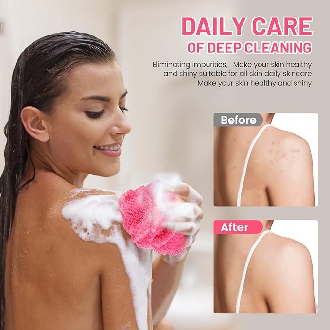 African Net Sponge, Authentic Exfoliating Body Scrubber for Bath and Shower, Multiple Textures with Gentle Deep Exfoliating and Rich Lather for All Skins (Pack of 2 (Pink+Purple))
