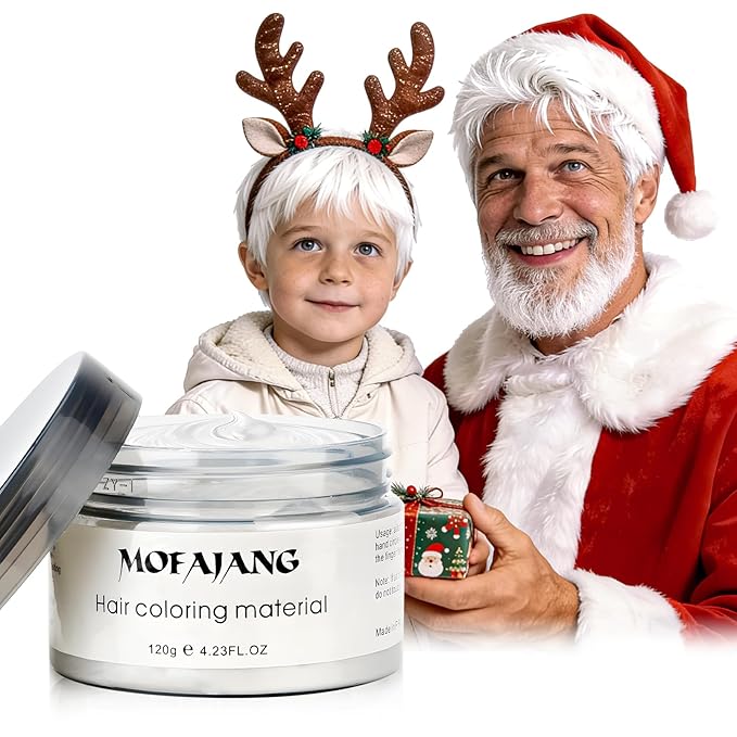 White Hair Color Wax Pomades 4.23 oz - Natural Hair Coloring Wax Material Disposable Hair Styling Clays Ash for Cosplay, Party (White)