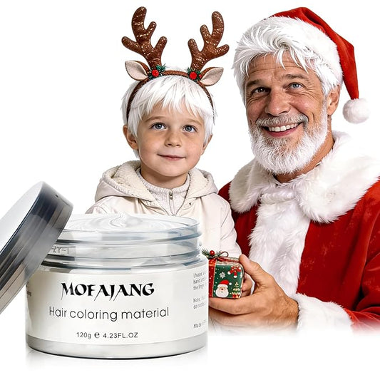 White Hair Color Wax Pomades 4.23 oz - Natural Hair Coloring Wax Material Disposable Hair Styling Clays Ash for Cosplay, Party (White)