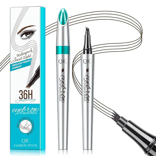 Eyebrow Pencil with 4 Tip Microblade for Natural Eyebrow Makeup Eyebrow Microblading Pen Waterproof &Smudge-Proof (2# Dark Brown)