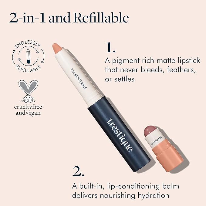 TRE'STIQUE Matte Lip Crayon, Matte Lipstick With Built-in Lip Gloss Balm, 2-in-1 Lip Liner Set With Lip Crayon and Lip Balm, Lipstick and Lip Gloss Kit (Belize Bordeaux Refillable)