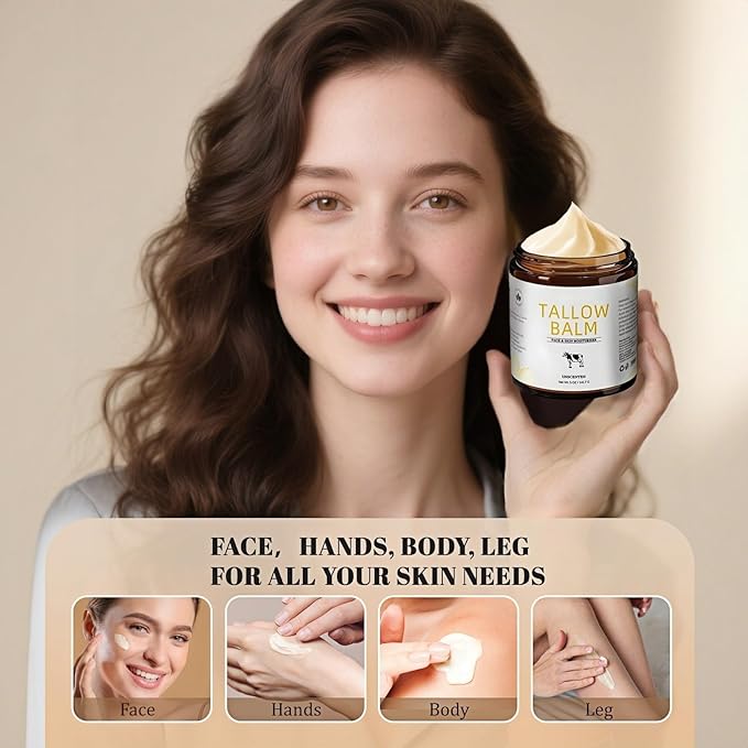 Beef Tallow for Skin, Tallow and Honey Balm, 5 Oz,Tallow Face Moisturizer, Organic Grass Fed Beef Tallow for Face - Sensitive Dry Skin Repair, Deeply Nourishing, Fragrance Free
