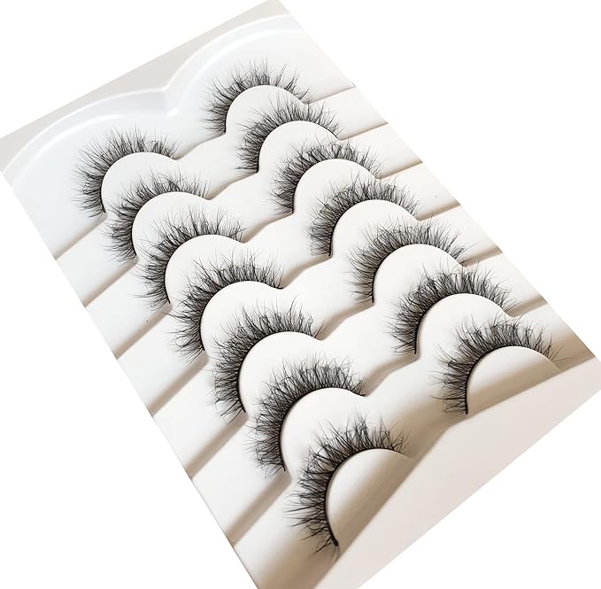 Pooplunch Fake Eyelashes Short Natural False Eyelashes Cat-Eye Wispy Volume Lightweight Faux Mink Eye Lashes Strips 7 Pairs Pack