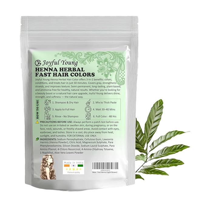 3IN1 Henna Hair Color - 30 Min Fast Herbal Hair Dye for Gray Coverage, Conditioning & Hair Treatment - No Ammonia, Semi-Permanent, Plant-Based (LIGHT BROWN)