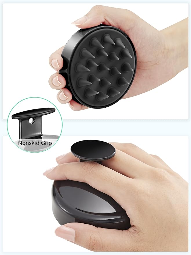 HEETA Scalp Massager Hair Growth, Soft Silicone Scalp Scrubber Shampoo Brush for Exfoliation, Dandruff Removal Head Massage Stress Relax, Wet & Dry Use for Thick Thin Curly Hair Care, Whole Black