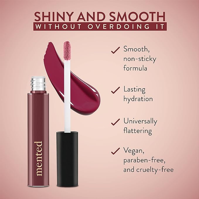Mented Cosmetics Lip Gloss for Women Tinted Lip Balm Stain, Long Lasting Buildable Moisturizing Lipgloss Lipstick Topper, Made in USA, Cruelty Free Vegan Makeup, Berry Me