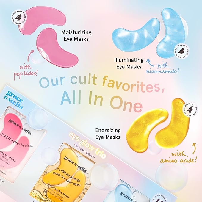 grace & stella Under Eye Patches (12 pairs) Eye Masks for Puffy Eyes and Dark Circles - Stocking Stuffers for Teen Girls, Christmas Gifts for Women, White Elephant Gifts, Birthdays, Bridal - Self Care