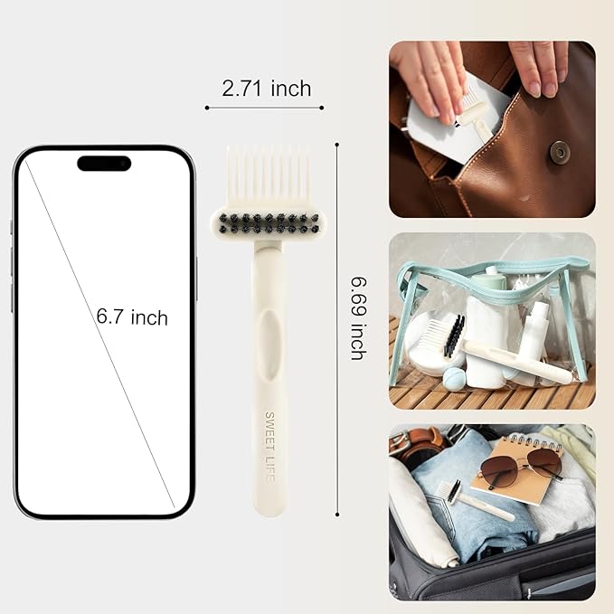 2 Pack Hair Brush Cleaning Tool, 2-in-1 Cleaner Tool, Portable Cleaning Tool Set for Brush Comb Keyboard, Remover Rake for Removing Hair Dust, Home and Salon Use(White&Black)