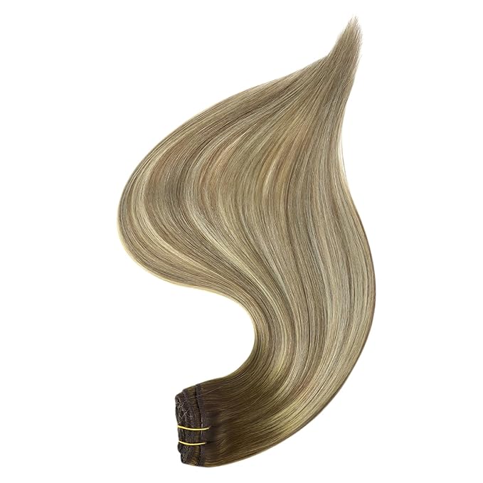 Full Shine Balayage Clip in Hair Extensions 60 G 3 Pcs Brown Ombre Ash Brown Mix Blonde Real Hair Extensions Clip in Human Hair Straight Remy Hairpiece for Women 20 Inch