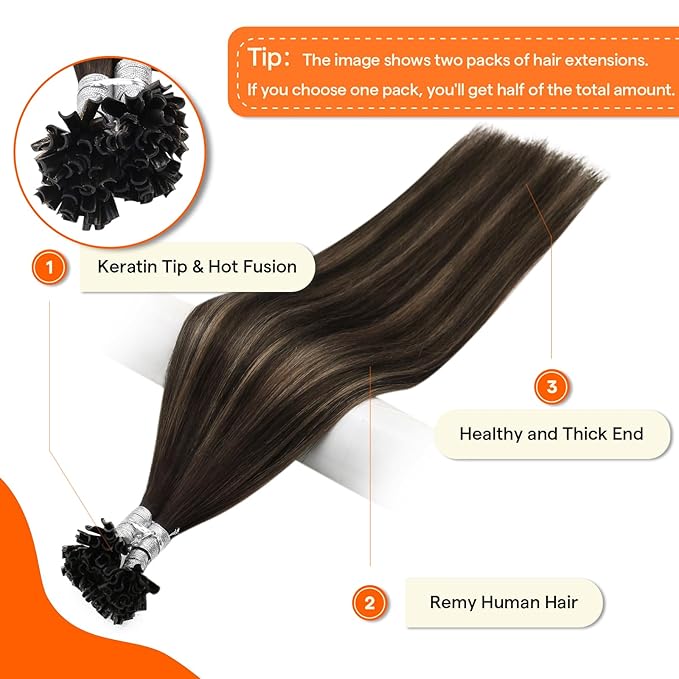 Full Shine Keratin U Tip Hair Extensions Human Hair Balayage Brown U Tip Hair Extensions Real Human Hair 14 Inch Natural Human Hair Straight Remy Hair 40 Grams add Volume