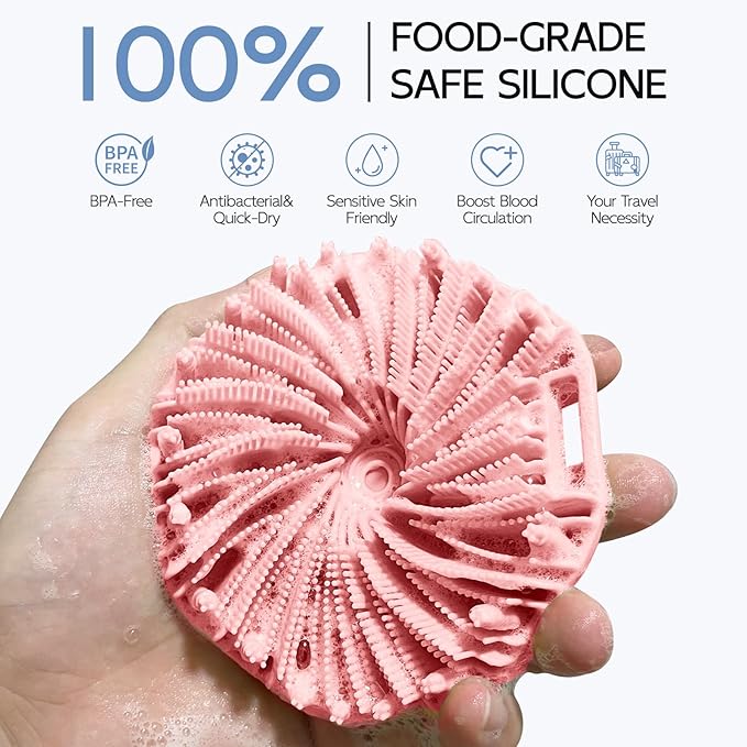 Silicone Body Scrubber 2 Counts, Exfoliating Body Wash Scrubbers Exfoliator, Shower Body Brush for Effective Showering Exfoliation and Gentle Massage (Black+Pink)