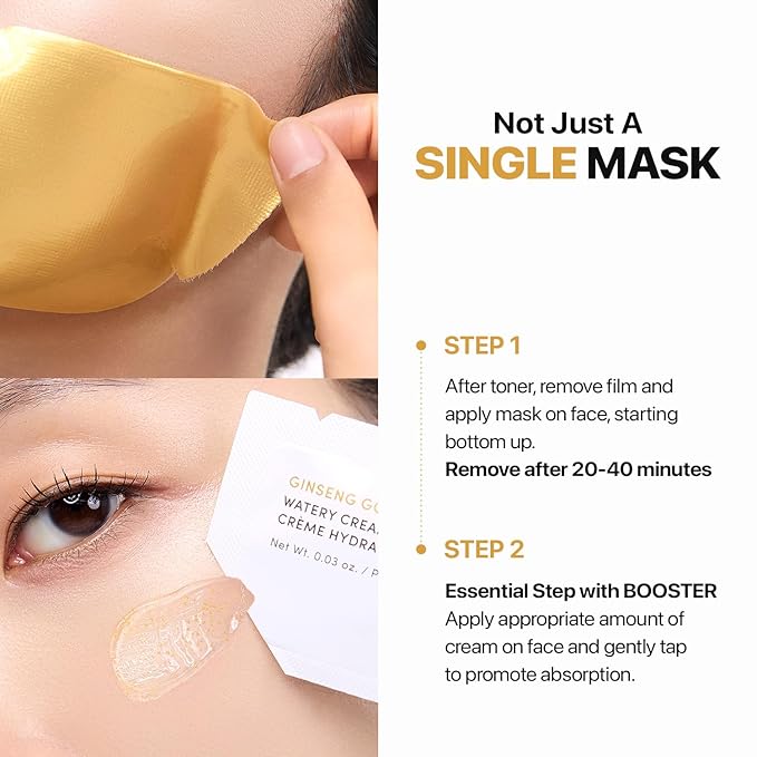 Nature Republic 2-Step Ginseng Gold Silk Hydrogel face Mask, Hydrating Overnight gold mask, Ginseng Niacinamide & Silk Amino Acid,Royal Jelly Extract, Holiday Gifts, Korean Skin Care 34.5g x4ea