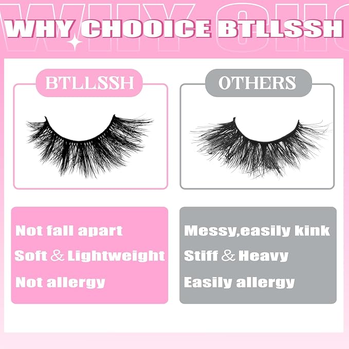 8Pairs Wispy Mink Lashes Fluffy Eye Lashes Natural Look 5D Volume Fake Eyelashes Pack 3D621 by BTLLSSH