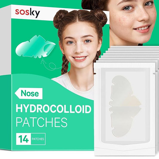 Sosky Patches for Nose, Hydrocolloid Pimple & Pore Nose Patches, Absorbs Oil Overnight Nose Pore Strips, Targets Pimples, Zits and Pores, FSA Eligible Acne Patches, Clear Skin 14 Count