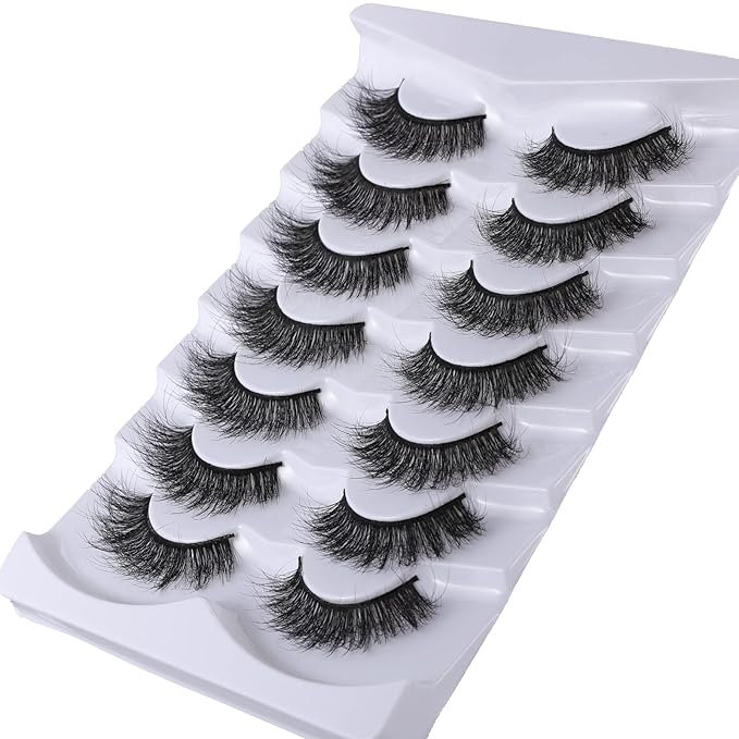 False Eyelashes Cat Eye Lashes Faux Mink Lashes Natural Look 8D Fluffy Wispy Lashes That Look Like Extensions Pestañas Postizas D Curl Lash Fake Strips Lashes 7 Pairs Pack