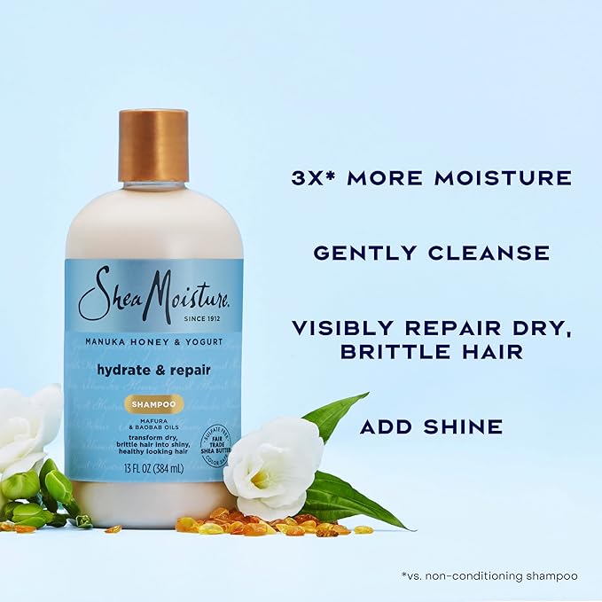 Shea Moisture Shampoo Hydrate and Repair for Damaged Hair with Manuka Honey and Shea Butter 13 oz