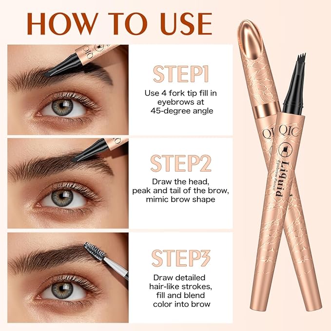 Microblading Eyebrow Pencil for Women - Waterproof Eyebrow Pen with 2-Fork-Tip Eye Brow Pen Create Natural Hair-Like Brows, Brow Pencil for Perfect Eyebrows Makeup Last All-Day, Light brown