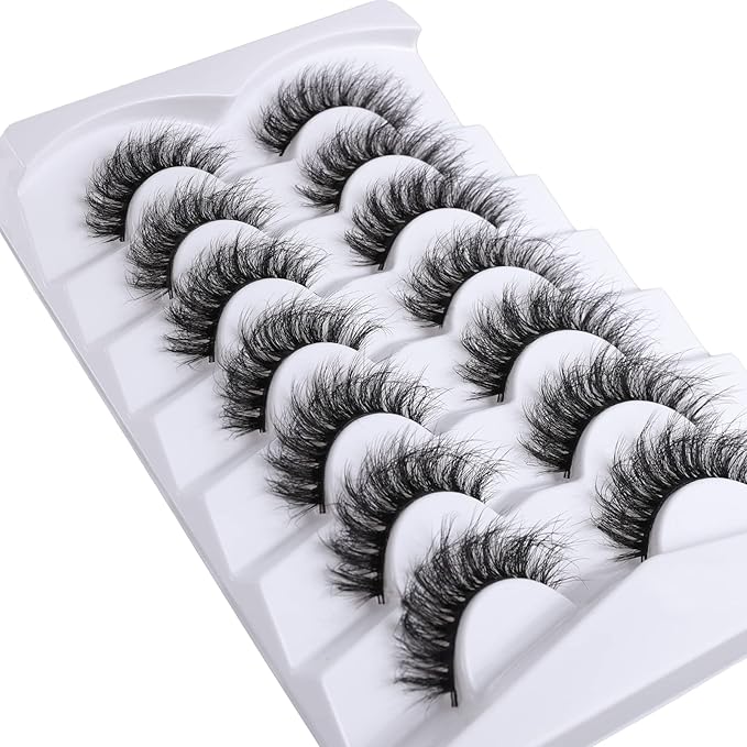False Eyelashes Cat Eye Lashes Faux Mink Lashes Natural Look 8D Fluffy Wispy Fake Lashes That Look Like Extensions Pestañas Postizas D Curl Lash Strips 7 Pairs Pack