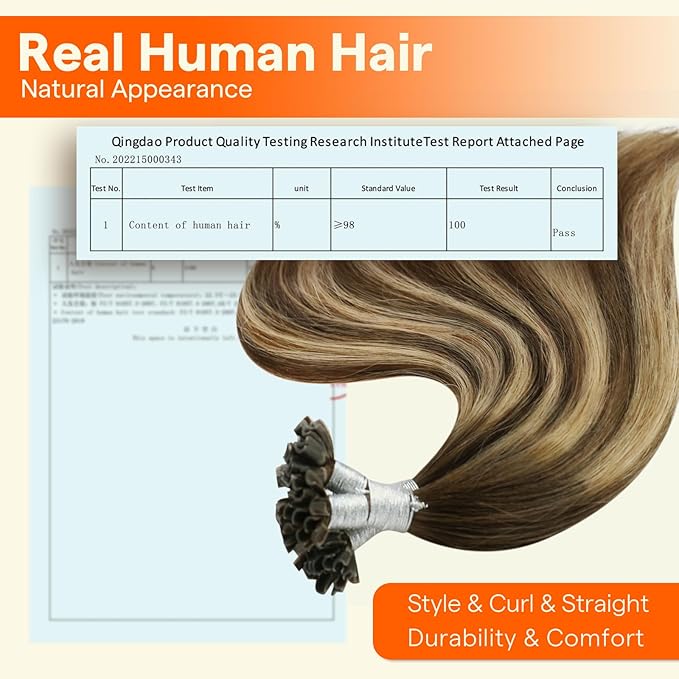 Full Shine Utip Human Hair Extensions Medium Brown to Honey Blonde Highlighted Brown Keratin Tip Extensions Remy Hair 20 Inch U Tip Hair Extensions Human Hair 50 Grams