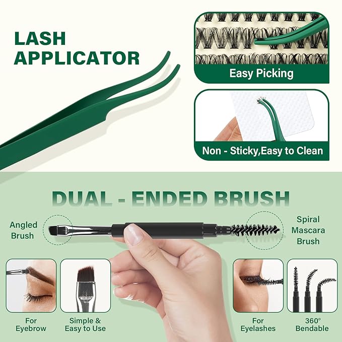 KEYYOU Lash Extension Kit DIY 300Pcs Lash Clusters Eyelash Extension Kit 50D C Curl 9-18MIX Lash Clusters Kit with Lash Glue Remover Applicator Easy to Use for Beginners(Kit,50D-C,9-18MIX)