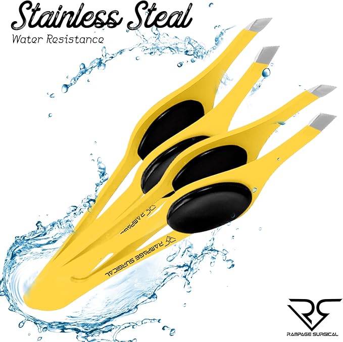 Professional Eyebrow Tweezers Slanted & Pointed Tip Stainless Steel 2,3xPcs Set, Non-Slip Grip Slant Tip Tweezers for Facial Hair, Plucking Removing Ingrown Hairs, Tweezer for Women Men