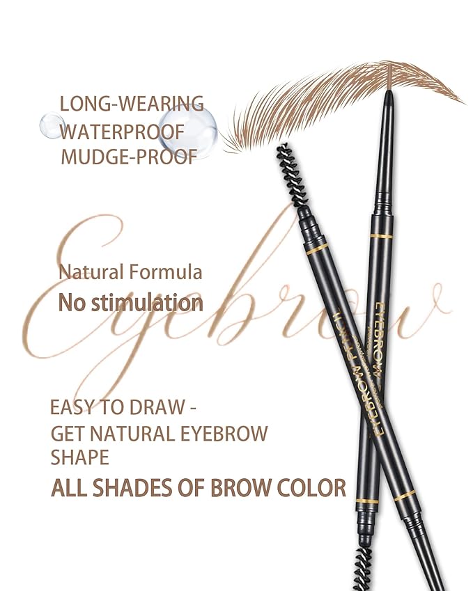 Light Brown Eyebrow Pencils for Women, 12Pcs Ultra Slim Eyebrow Pencil with 2 Brow Razors Kit, Double Head 1.5mm Micro-Fine Tip & Spiral Brush, Can Draw Fine and Long-Lasting Brows Makeup