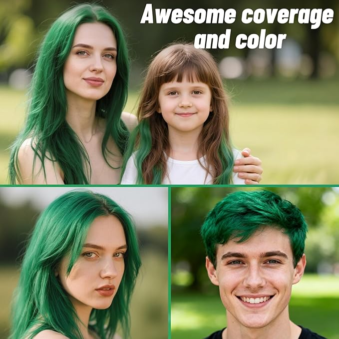 Green Hair Spray, Temporary Hair Color Spray for Women Men– Safe Non Sticky Washable One Day Hair Dye Spray, Disposable Accessories Included, for Halloween Cosplay Party DIY Costume Pet Fun