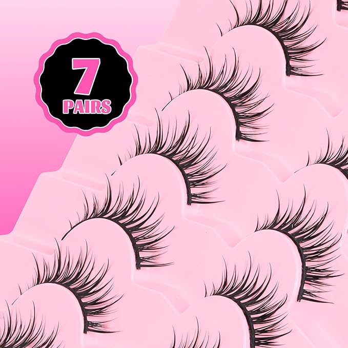 Veleasha Lashes Manga Eyelashes DIY Lash Spiky Lash Clusters Natural Look Eyelashes with Multiple Wear Ways Soft Cotton Band Lashes Wispy 7 Pairs Pack (Sugar)