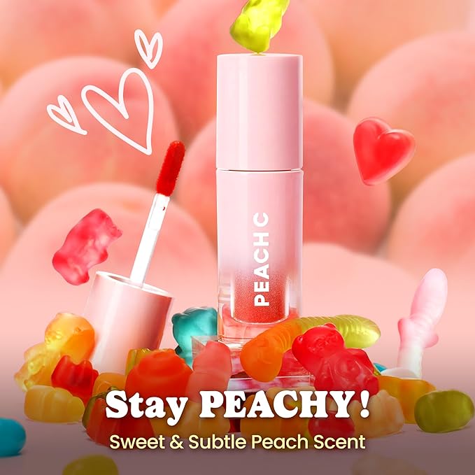Peach C Jelly Beam Tint - Long Lasting Korean Lip Tint Stain Plumping Jelly Lip Gloss - Lightweight, Moisturizing & Buildable Lip Makeup Jelly Tint Blush with Vitamin E (Lucky Touch, 0.07 oz)