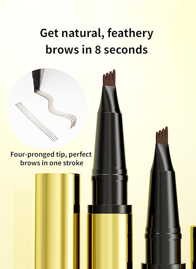 2-in-1 Eyebrow Pen and Eye Brow Clear Gel, 4 Tip Microblading Eyebrow Pencil for Women Hair-Like Strokes & Feathered Brows, Waterproof Long Lasting Lift Shaping, Smudge Proof Brow Pencil, Dark Brown