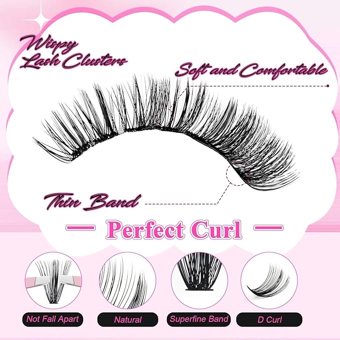 FADLASH Lash Clusters Kit Individual Eyelash Clusters D Curl 40D 8-16mm Eyelash Extension Kit 280Pcs Lash Extensions with Lash Bond and Seal Lash Tweezer for Self Application (40D-0.07D-8-16mm KIT)