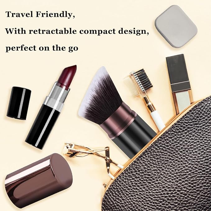 Kabuki Makeup Brush, Retractable Travel Powder Foundation Makeup Brush Face Blush Brushes for Blending Liquid, Bronzer, Buffing, Sunscreen,Flawless Cosmetics