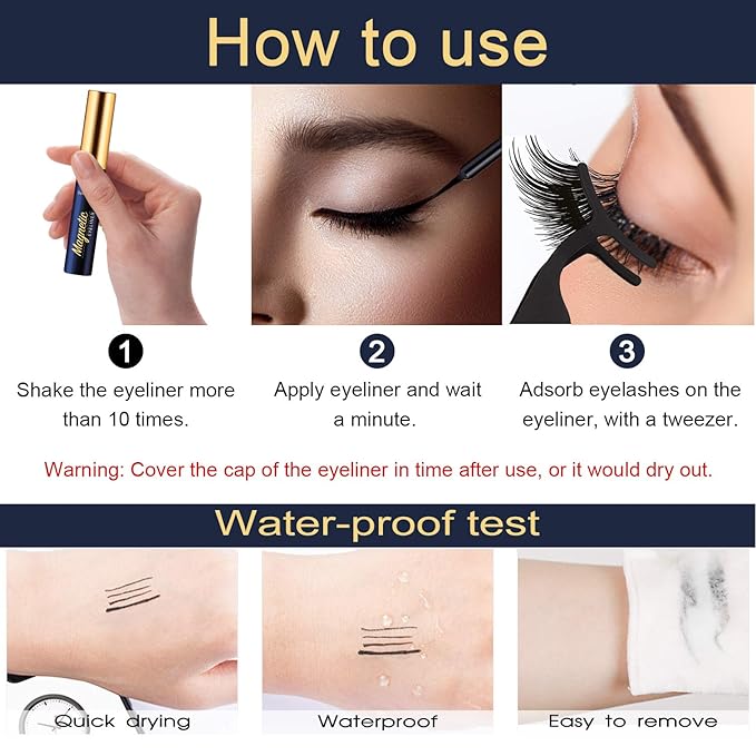 10 Pairs Magnetic Eyelashes Magnetic Lashes with Applicator.Upgraded 4 Tubes of Liner Waterproof, Long Lasting, 3D Natural Look,Reusable False Faux Lashes Easy to Apply.