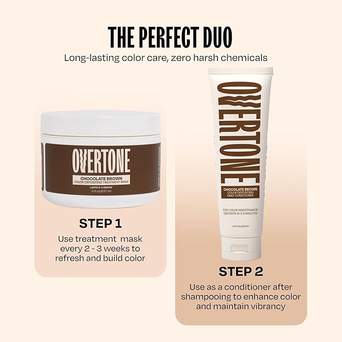 Overtone Semi Permanent Hair Color Conditioner, Chocolate Brown, 8 oz, Nourishing, Damage-Free, Color Depositing Mask for All Hair Types with Shea Butter & Coconut Oil, Vegan & Cruelty-Free