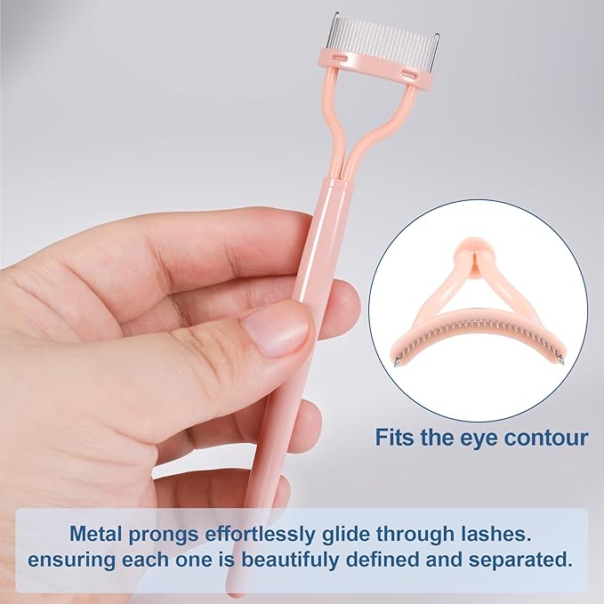 2 Pcs Metal Eyelash Separator Tool, Eyelash Comb Separator, Mascara Applicator, Lash Separator Tool for Defined Lashes, Brows (Khaki, 5.36''×1.1'')