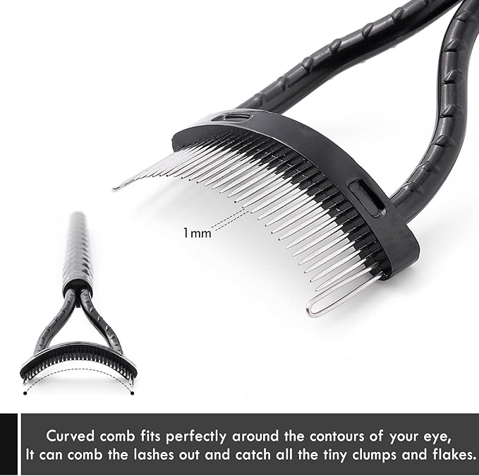 KINGMAS Eyelash Comb Separator, Eye Lash Separator Eyelash Definer Mascara Comb Applicator with Cover - Arc Designed (Black (2Pcs))