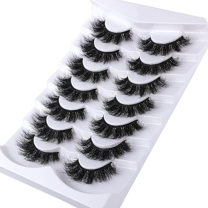 False Eyelashes Cat Eye Lashes Faux Mink Lashes Natural Look Fluffy Wispy Lashes That Look Like Extensions Pestañas Postizas D Curl Lash Strips Short Fox Eye Lashes 7 Pairs Pack
