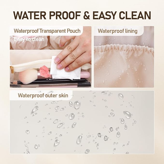 Large Capacity Cosmetic Bag for Women, Waterproof PU Leather Makeup Bag for Travel,Toiletry Bag Make up Organizer with Divider and Handle (White)