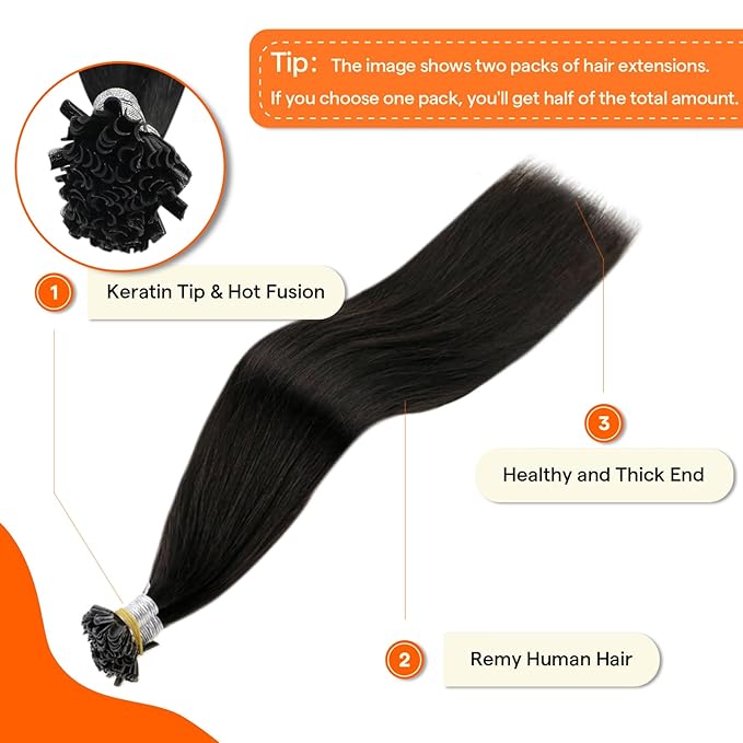 Full Shine Utip Human Hair Extensions Natural Black 24 Inch 50 Grams Long Straight Remy Hair K Tip Hair Extensions Real Human Hair add Length Prebonded Fusion Extensions for Women