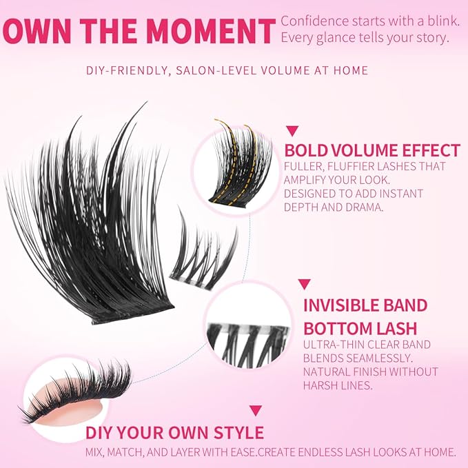 Kiromiro Lash Clusters Kit 12-20mm Thick Lash Extensions Kit Top & Bottom Eyelash Clusters Kit with Lashes Bond and Seal Fluffy Cluster Lashes with Spikes DIY Individual Eyelash Extensions