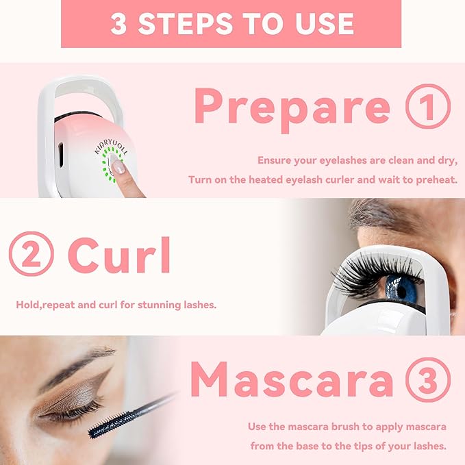 Electric Heated Eyelash Curler Kit Hot Lash Therapy Professional Eyelash Tools Battery Powered Lash Lifter Rechargeable Clamp for Various Eye Types Plastic Material (Colour Pink)