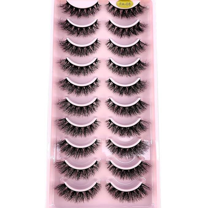 HBZGTLAD New 10 Pairs 3D Mink Lashes False Eyelashes Handmade Wispy Fluffy Long Lashes Natural Eye Makeup Tools Eye Lashes(FA-08)