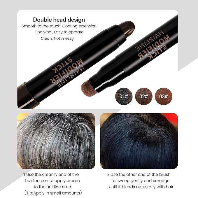 Root Touch Up Stick, Black Brown Temporary Hair Color Pen with Brush, Long Lasting & Washable Hair Dye Pen, Hairline Stick for Thinning and Gray Hair Coverage Touch Up, Hair Concealer for Men & Women