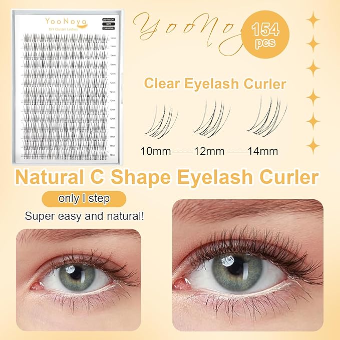 Wispy Cluster Lashes 154 Pcs 10-14mm Mix Lashes Eyelash Clusters C Curl Cluster Eyelash Extensions Natural Wispy lash clusters Reusable Individual Lash Extension (QY-10-14mm - Mix)