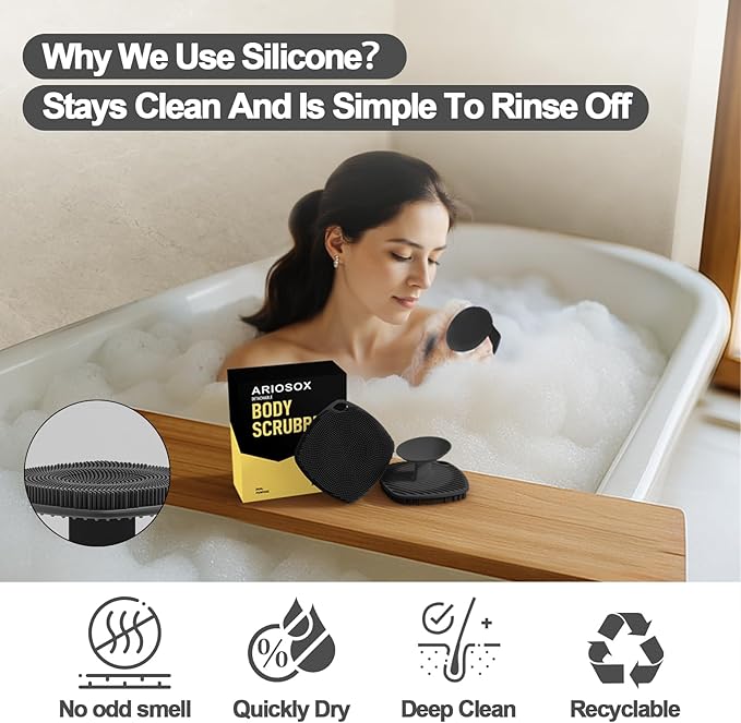 Silicone Body Scrubber, Gentle Texture Exfoliating Body Scrubber for Men and Women On Sensitive Skin, Soft Scrubber Produces Rich Form and Builds Up Lather, Getting a Deep Skin Clean (Black)