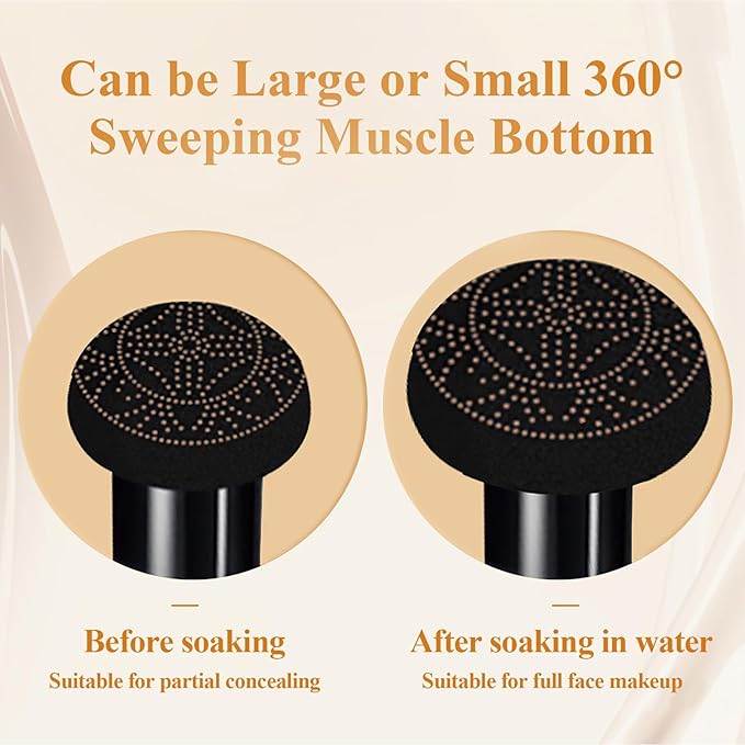 Air Cushion CC Cream Mushroom Head - Moisturizing & Oil Control Screw Lid Concealer Makeup Base, Primer Liquid Foundation Long Lasting with Mushroom Makeup Sponges for All Skin Types (Medium Deep)