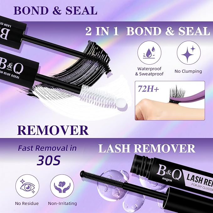 B&Q Lash Clusters Kit 144 pcs 5D Layered Volume Lash Extension Kit 8-18 mm Feathery Soft Lightweight Eyelash Clusters with Waterproof Bond and Seal Eyelash Applicator Remover (Set-Feath5D 03)